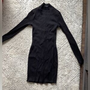 Turtleneck Black Mini Dress - Stretch